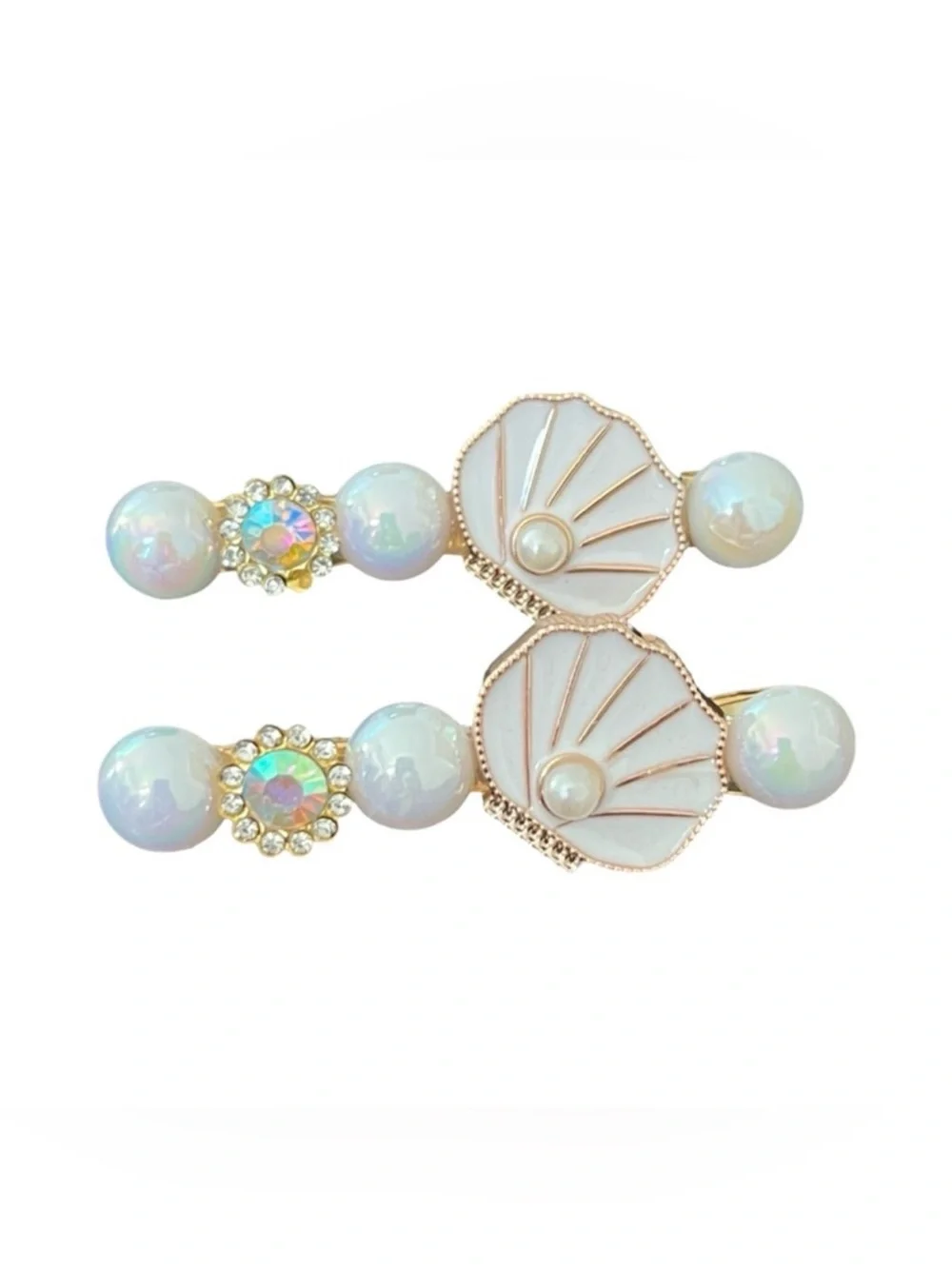Pearlescent White Shell Drop Hair Clips with Gold Accents FINAL PRICE DROP
